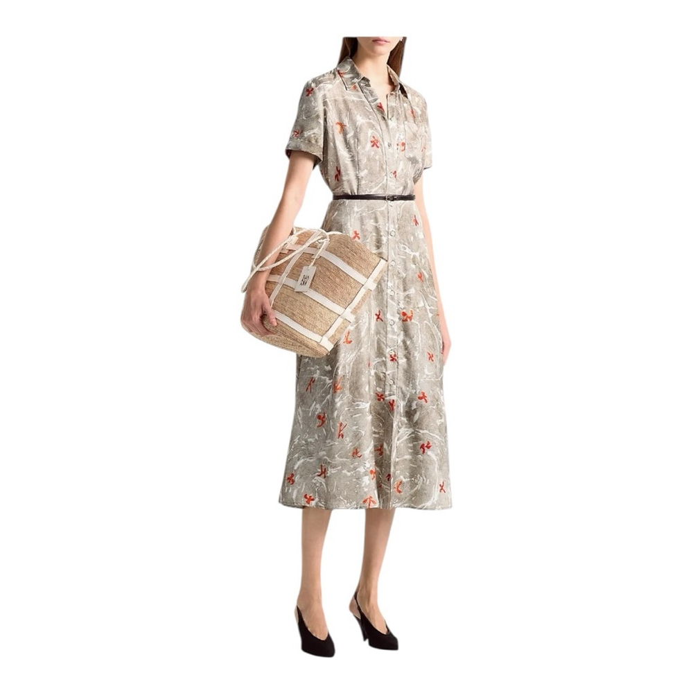 Altuzarra Kierra Gray and Orange Printed Midi Dress Size 10 (42) *** no belt